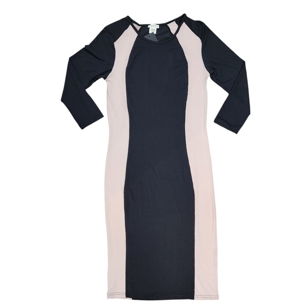 YELETE Women's Color Block Contrast Midi Dress, Black / Camel, Size M NWT